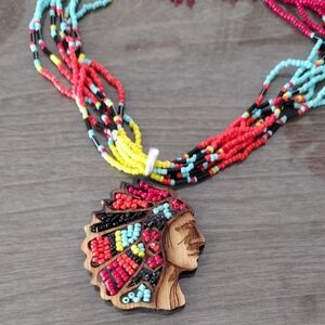 3/$30 Multicolor Beaded Western Set Necklace with Indian Tribal Pendant